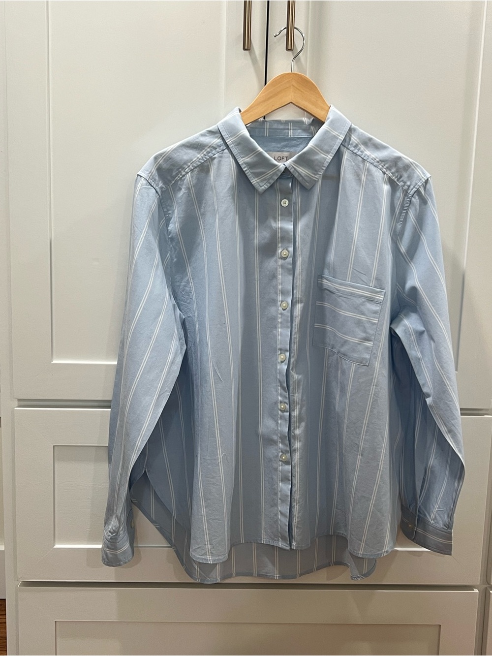 NWT LOFT Light Blue Striped Button Down Swing Shirt XL